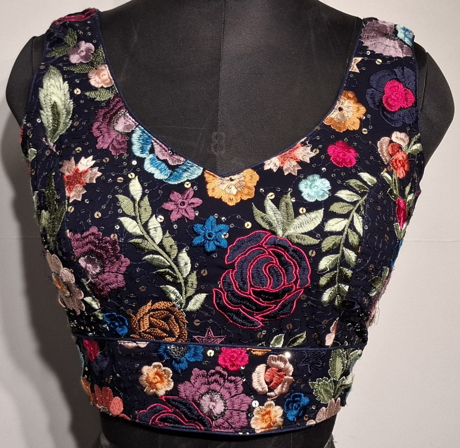 Kia Fashions Navy Blue Multi Color Embroidered Readymade Blouse - Distacart