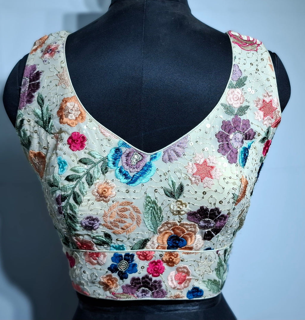 Kia Fashions Off-White Multi Color Embroidered Readymade Blouse - Distacart