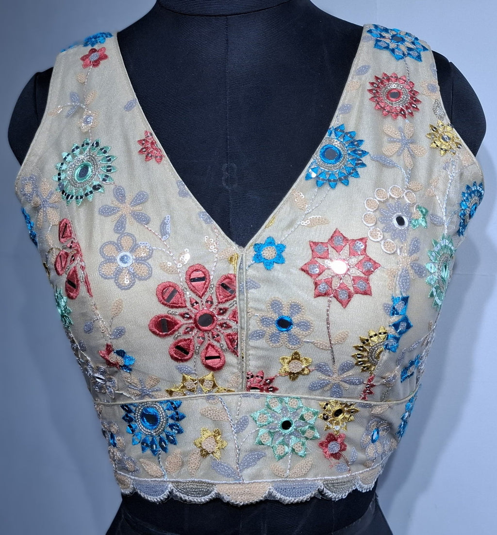 Kia Fashions Khaki Mirror Work W/ Sequins Readymade Blouse - Distacart