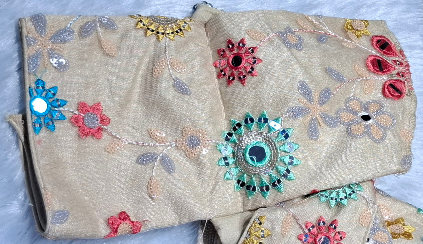Kia Fashions Khaki Mirror Work W/ Sequins Readymade Blouse - Distacart