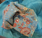 Kia Fashions Aqua Blue Georgette Multi Color Emb & Sqn Readymade Blouse