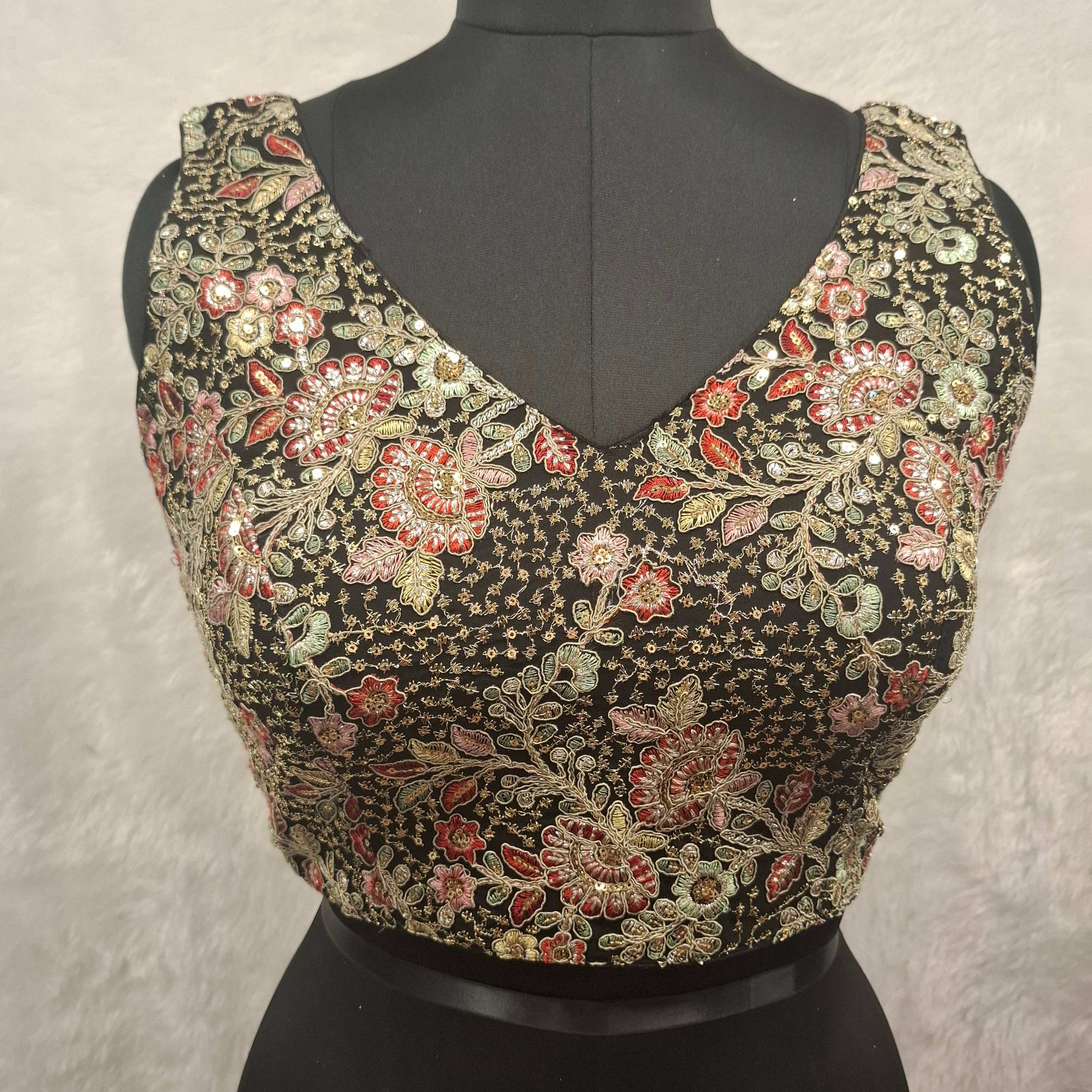 Kia Fashions Black Georgette Multi Color Emb & Sqn Readymade Blouse - Distacart