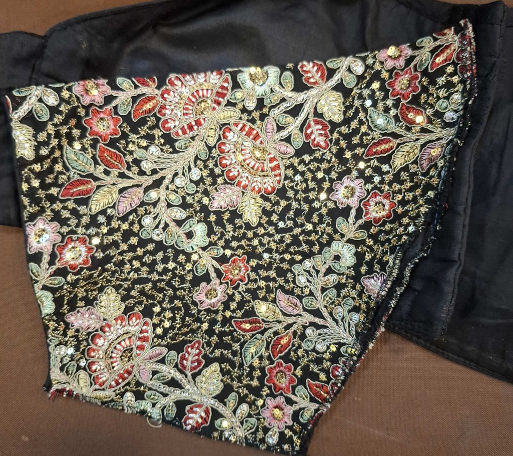 Kia Fashions Black Georgette Multi Color Emb & Sqn Readymade Blouse - Distacart