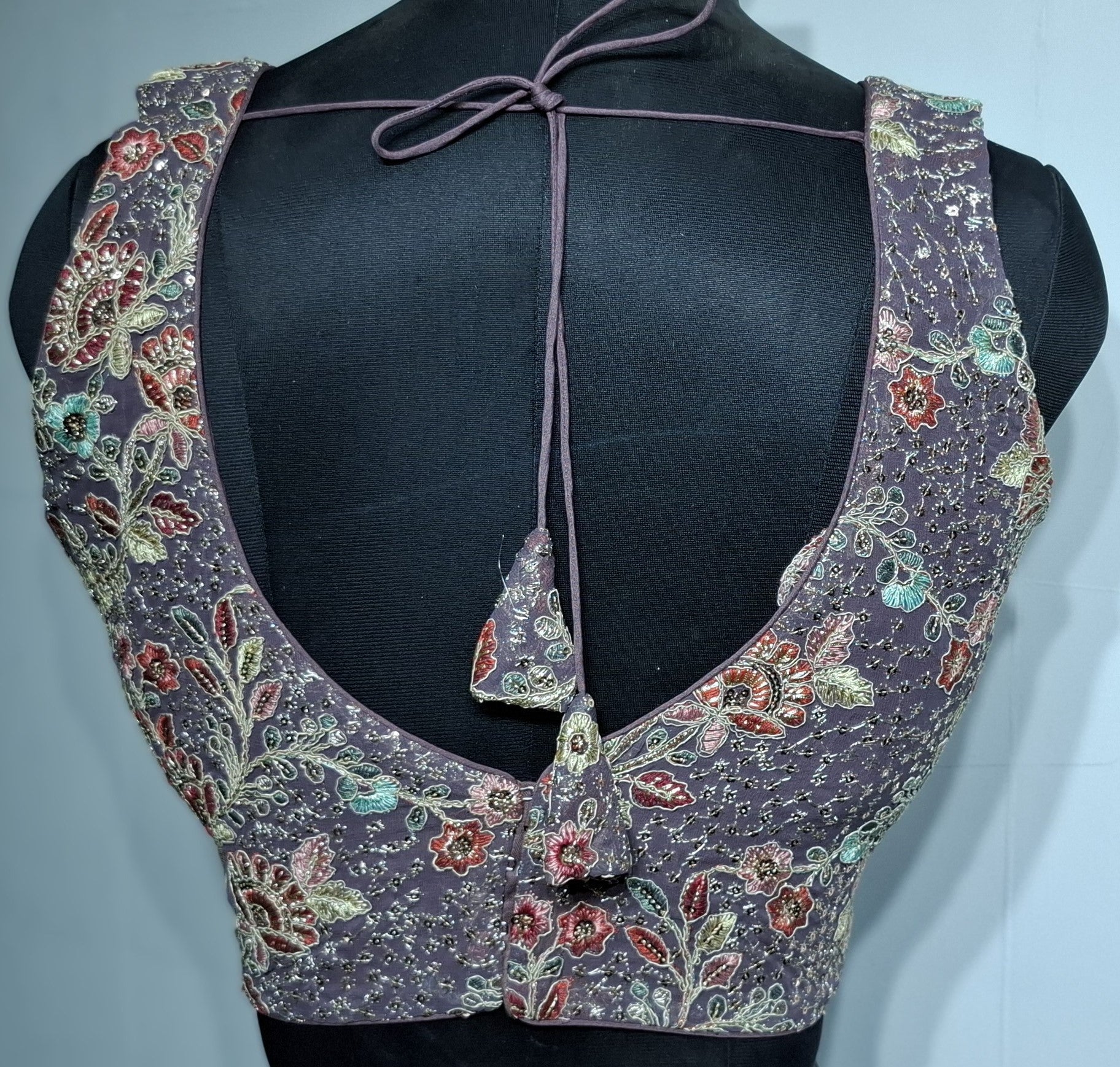 Kia Fashions Dusty Mauve Georgette Multi Color Emb & Sqn Readymade Blouse - Distacart