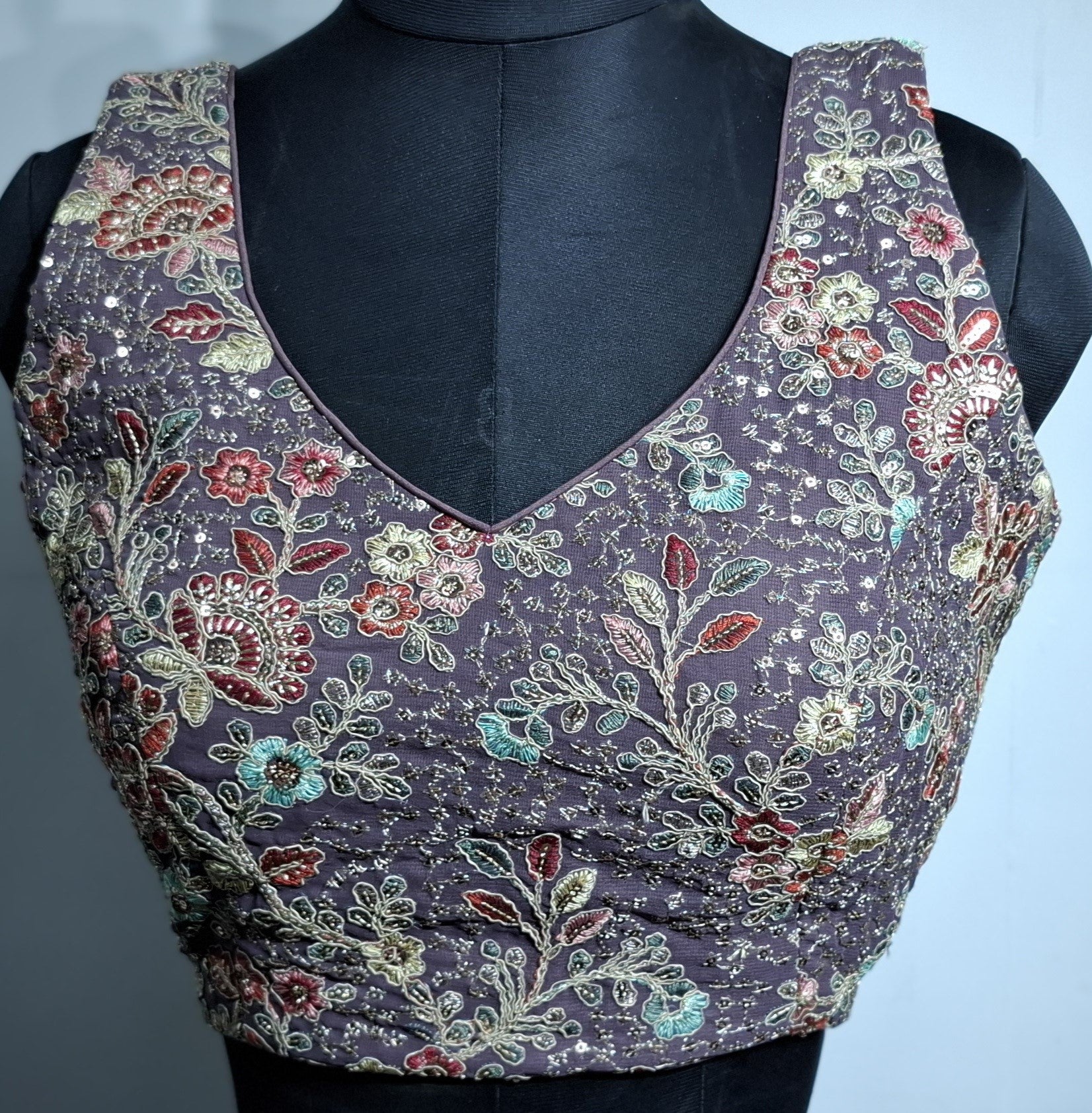 Kia Fashions Dusty Mauve Georgette Multi Color Emb & Sqn Readymade Blouse - Distacart