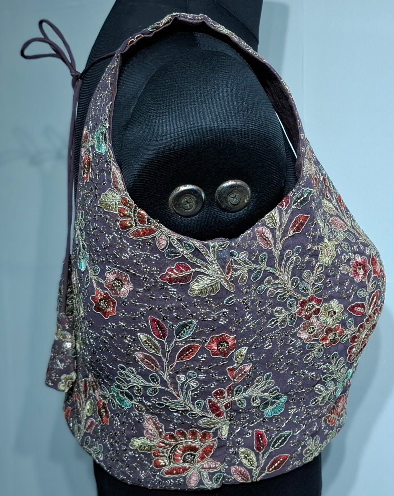 Kia Fashions Dusty Mauve Georgette Multi Color Emb & Sqn Readymade Blouse - Distacart