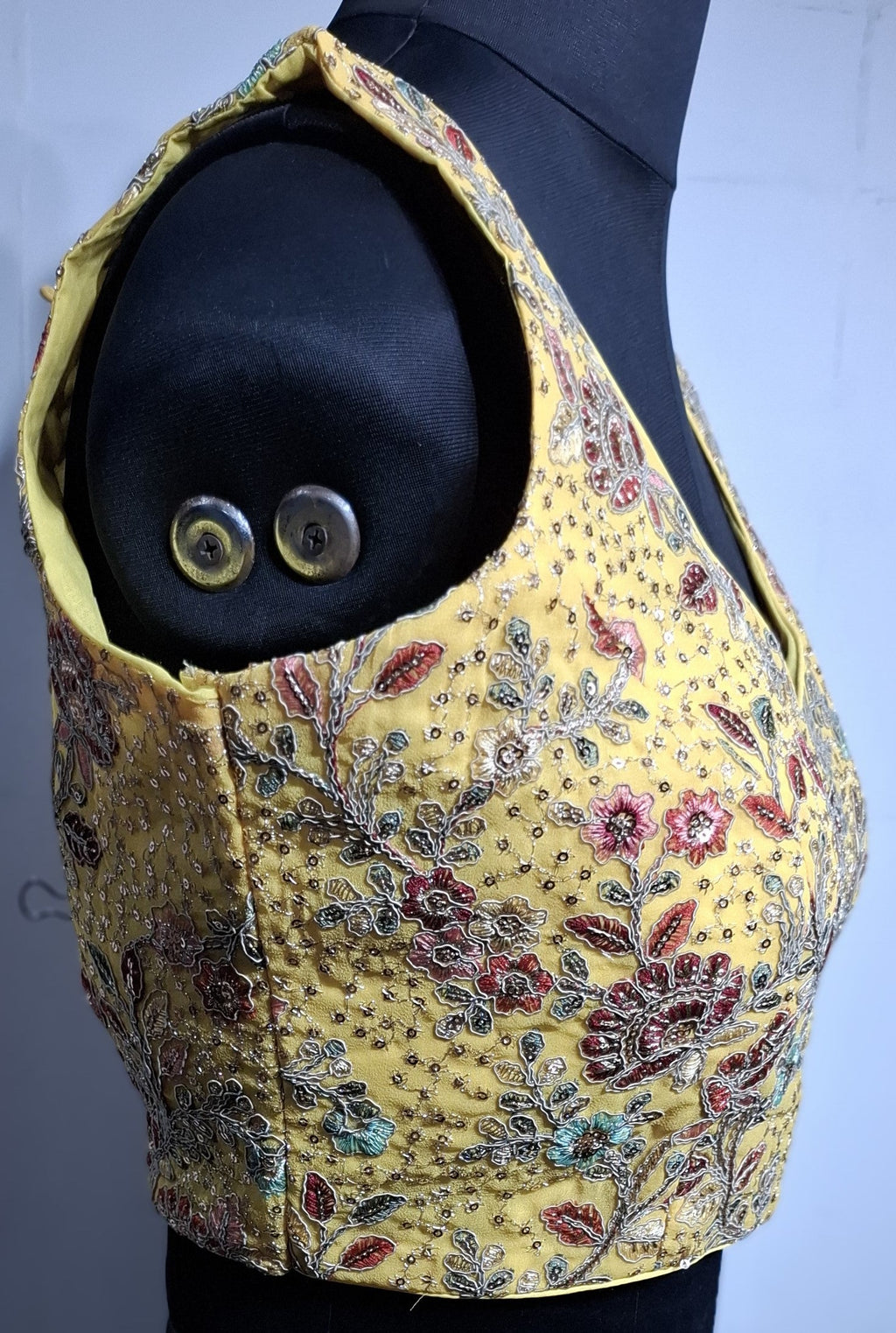 Kia Fashions Eggyolk Yellow Georgette Multi Color Emb & Sqn Readymade Blouse