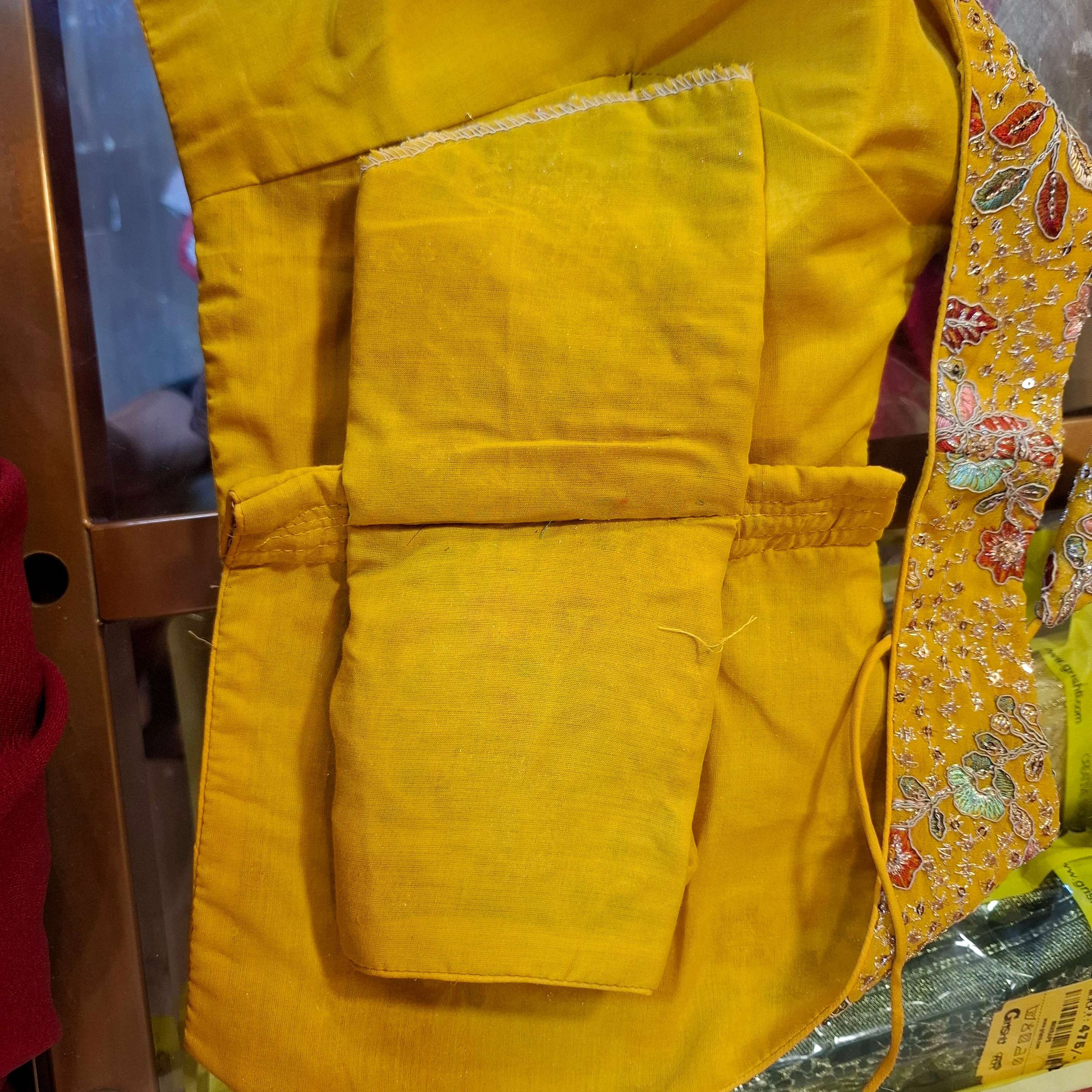 Kia Fashions Mustard Yellow Georgette Multi Color Emb & Sqn Readymade Blouse - Distacart
