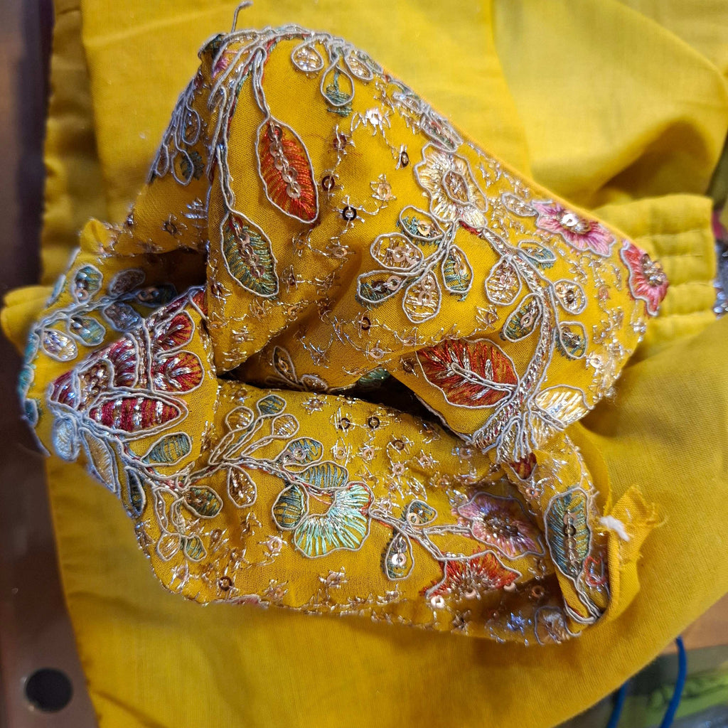 Kia Fashions Mustard Yellow Georgette Multi Color Emb & Sqn Readymade Blouse - Distacart