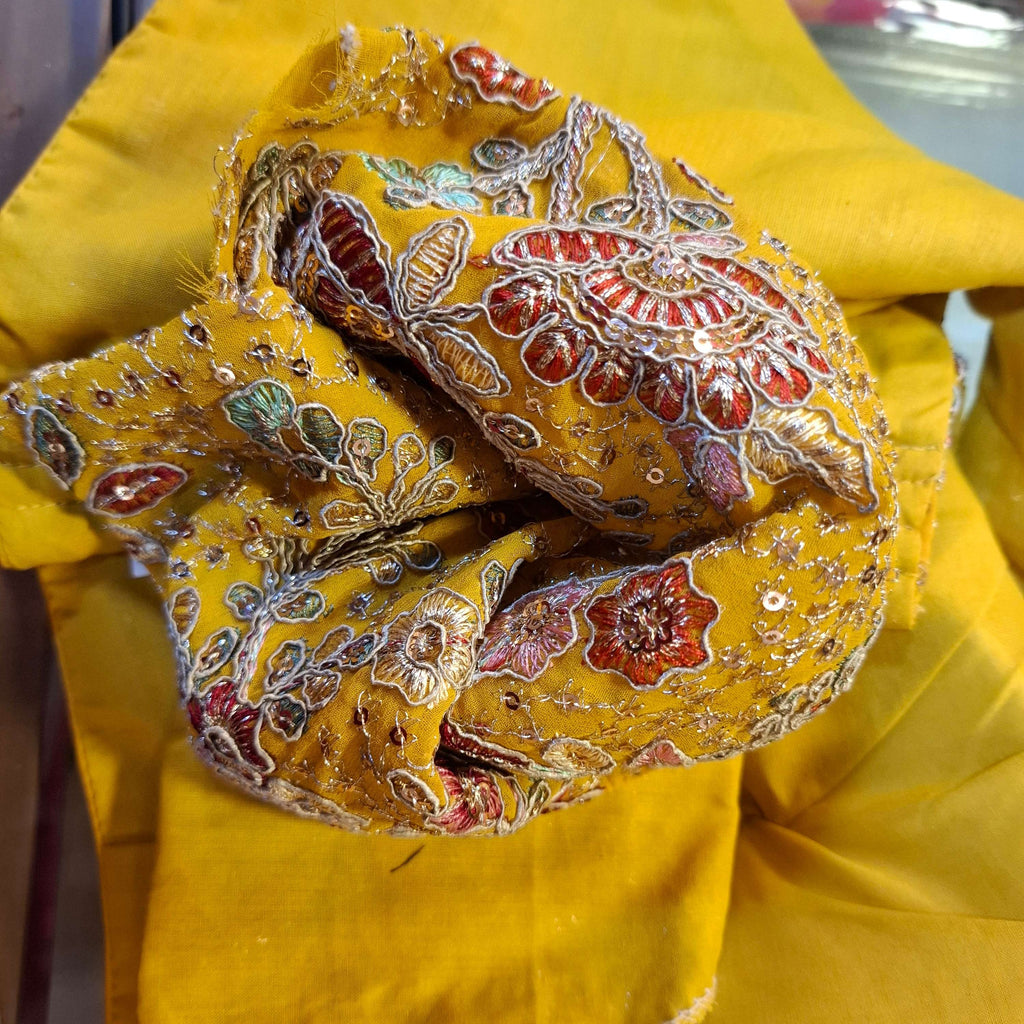 Kia Fashions Mustard Yellow Georgette Multi Color Emb & Sqn Readymade Blouse - Distacart