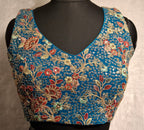 Kia Fashions Turquoise Blue Georgette Multi Color Emb & Sqn Readymade Blouse - Distacart