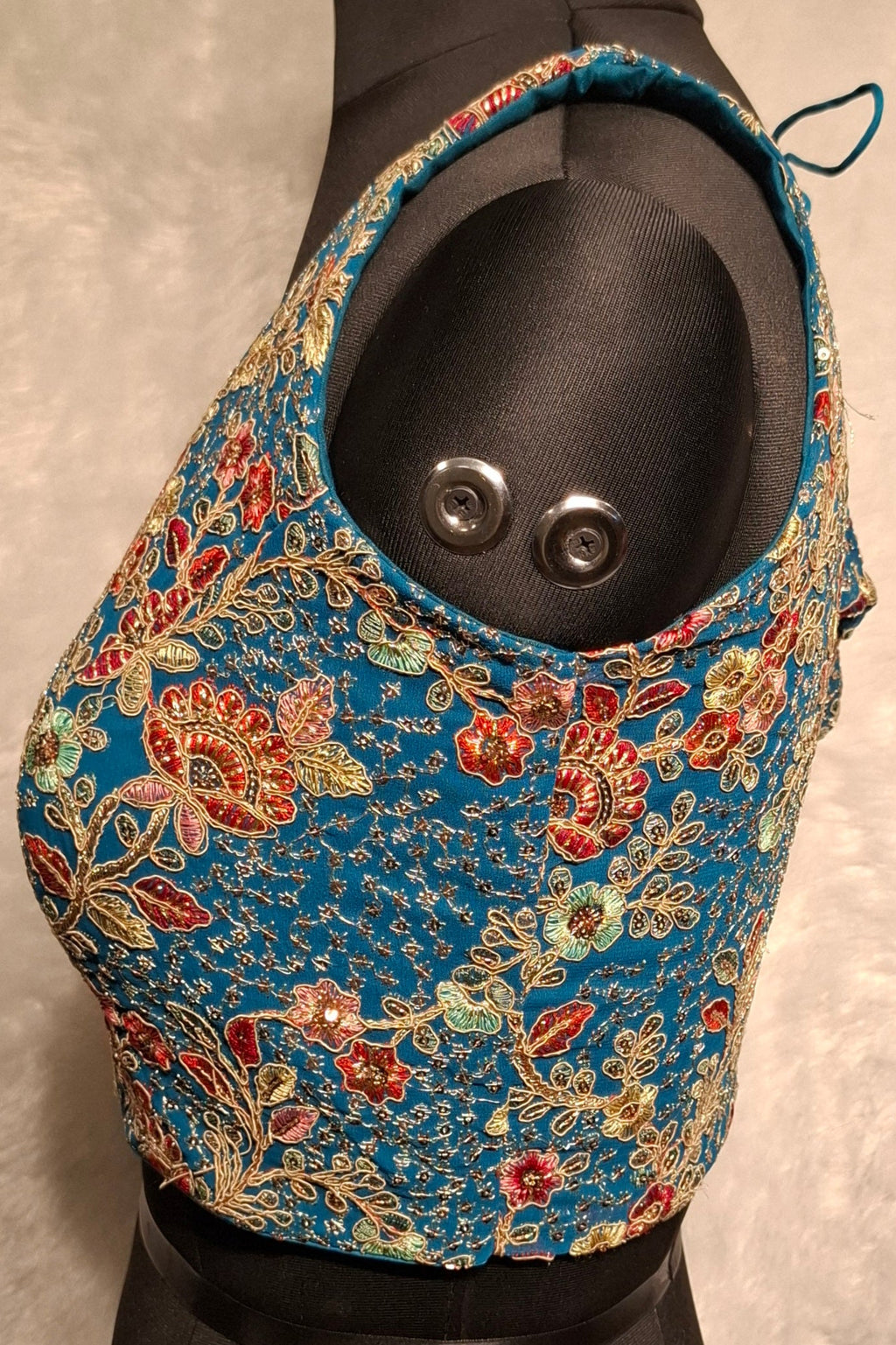 Kia Fashions Turquoise Blue Georgette Multi Color Emb & Sqn Readymade Blouse - Distacart