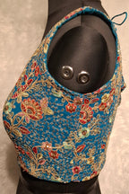 Kia Fashions Turquoise Blue Georgette Multi Color Emb & Sqn Readymade Blouse - Distacart