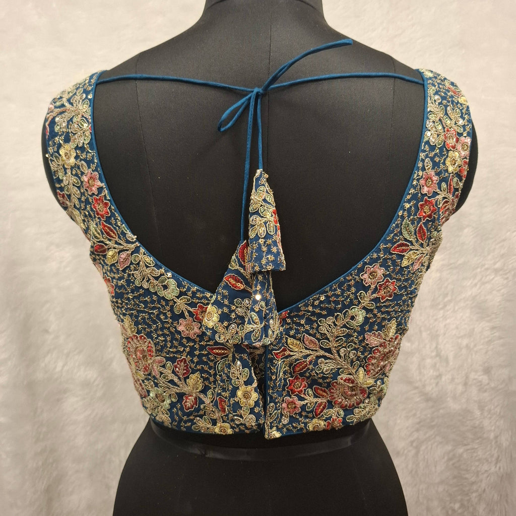 Kia Fashions Teal Blue Georgette Multi Color Emb & Sqn Readymade Blouse - Distacart