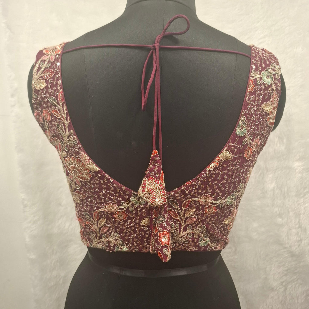 Kia Fashions Wine Georgette Multi Color Emb & Sqn Readymade Blouse - Distacart
