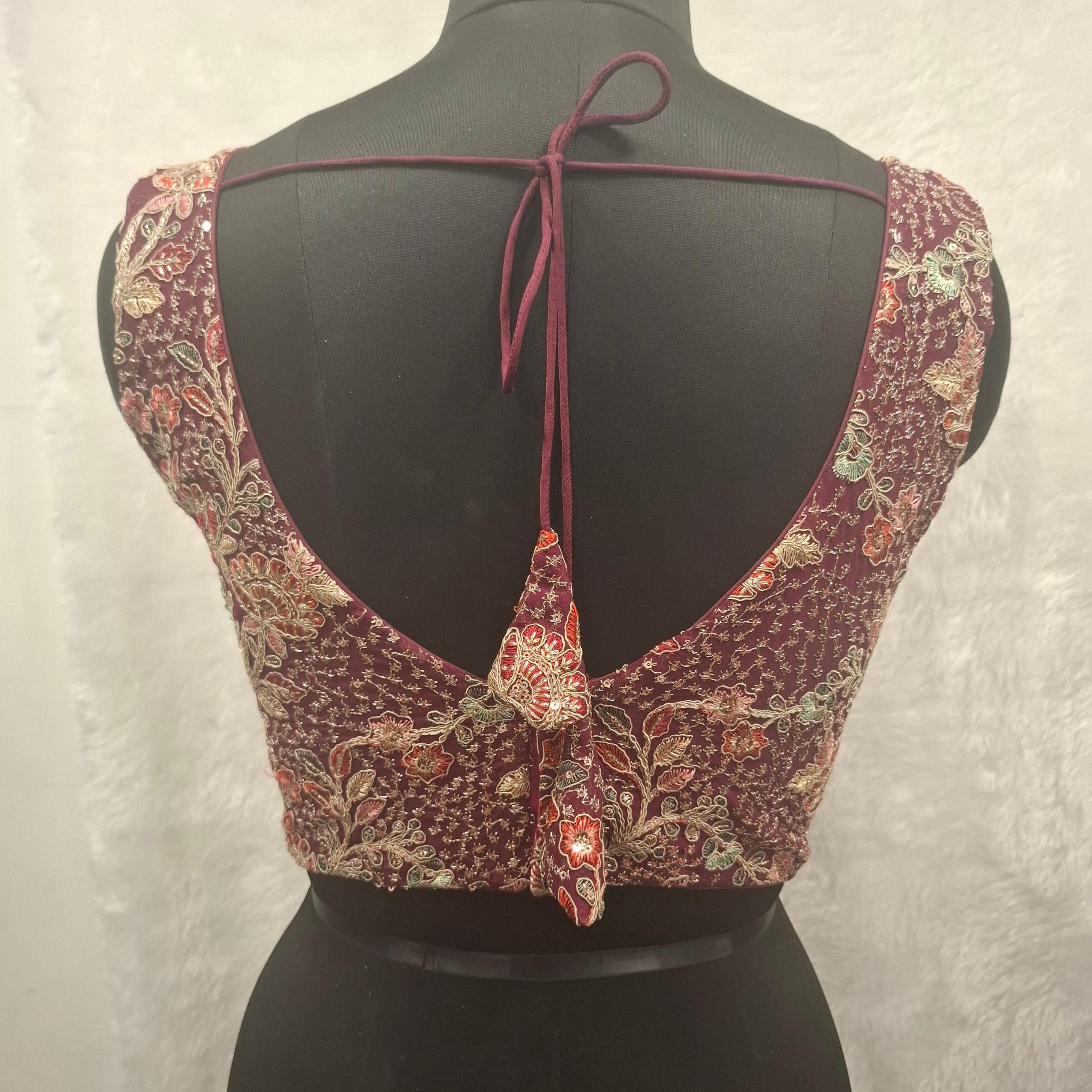 Kia Fashions Wine Georgette Multi Color Emb & Sqn Readymade Blouse - Distacart
