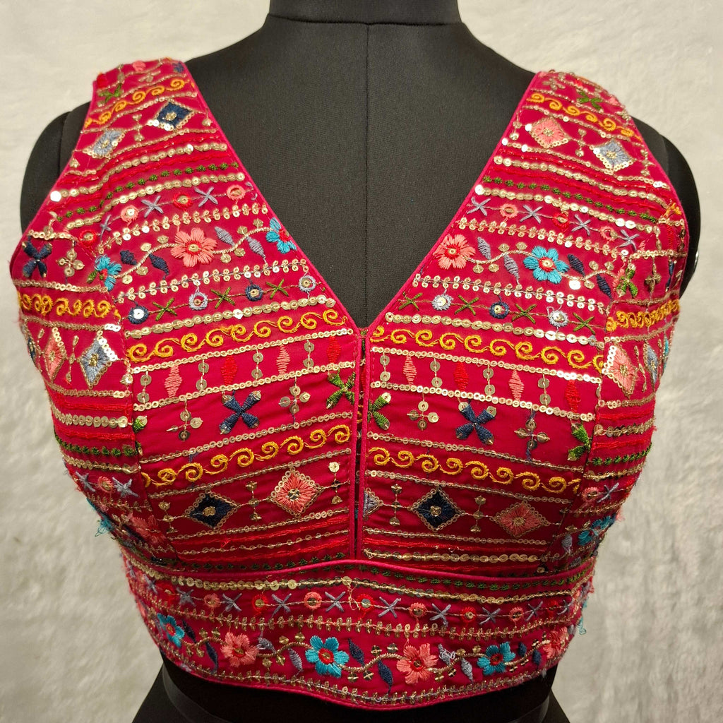 Kia Fashions Hot Pink Multi Color Embroidered Readymade Blouse - Distacart