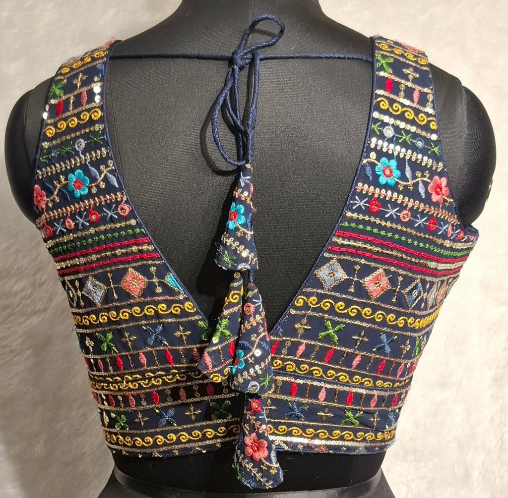 Kia Fashions Navy Blue Multi Color Embroidered Readymade Blouse - Distacart