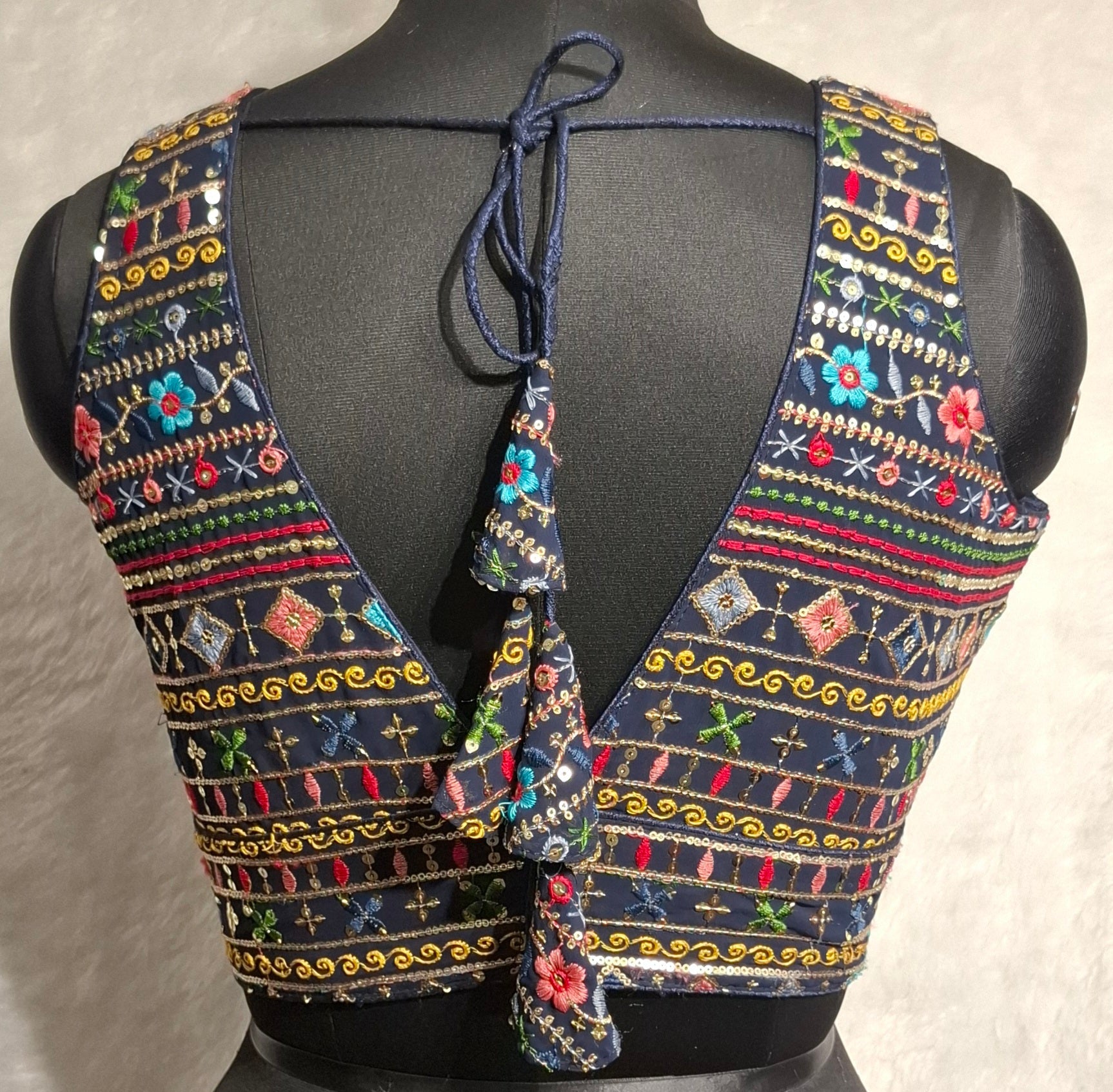 Kia Fashions Navy Blue Multi Color Embroidered Readymade Blouse - Distacart