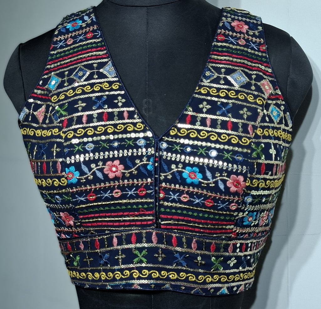 Kia Fashions Navy Blue Multi Color Embroidered Readymade Blouse - Distacart
