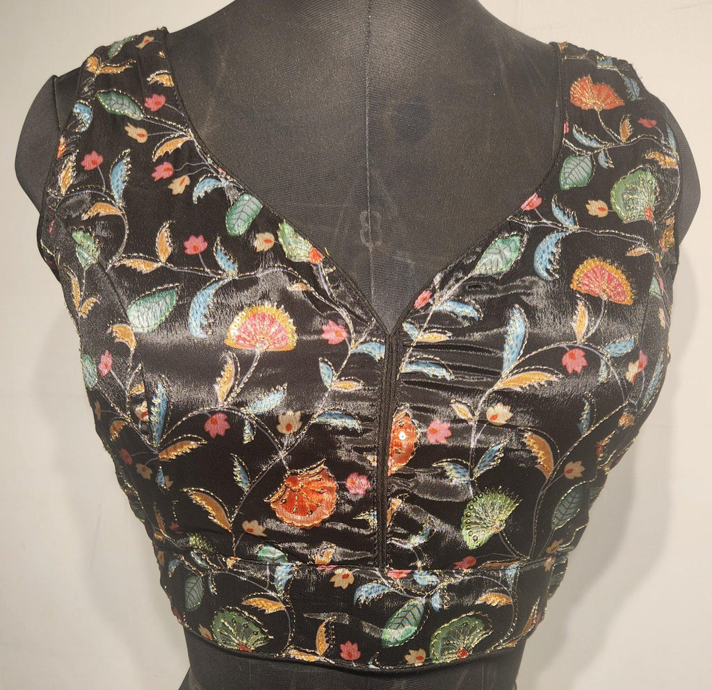 Kia Fashions Black Sequins & Zari Embroidered Readymade Blouse