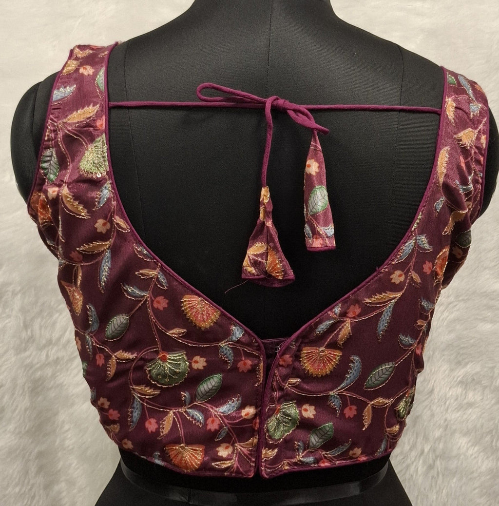 Kia Fashions Wine Sequins & Zari Embroidered Readymade Blouse - Distacart