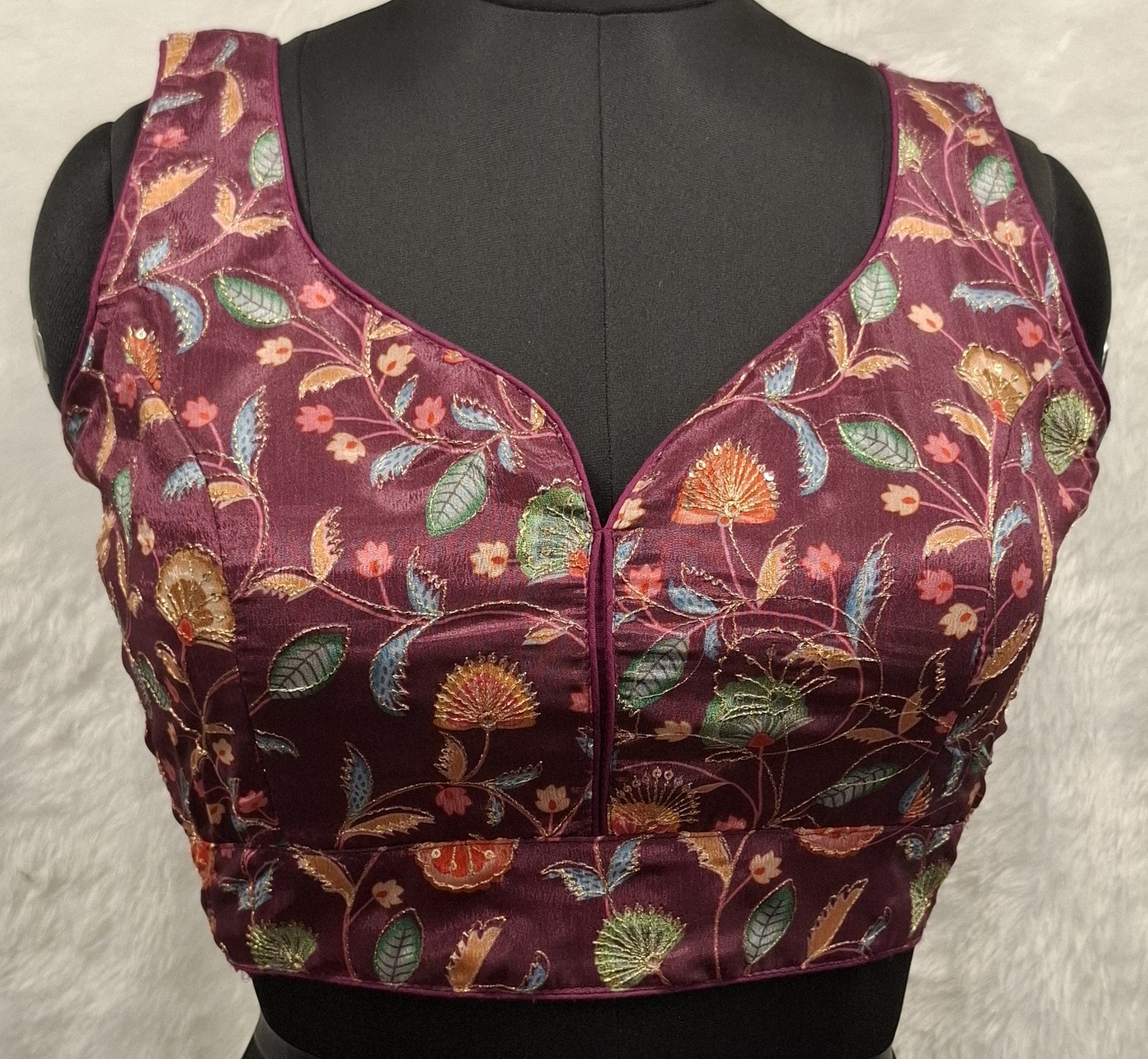 Kia Fashions Wine Sequins & Zari Embroidered Readymade Blouse - Distacart