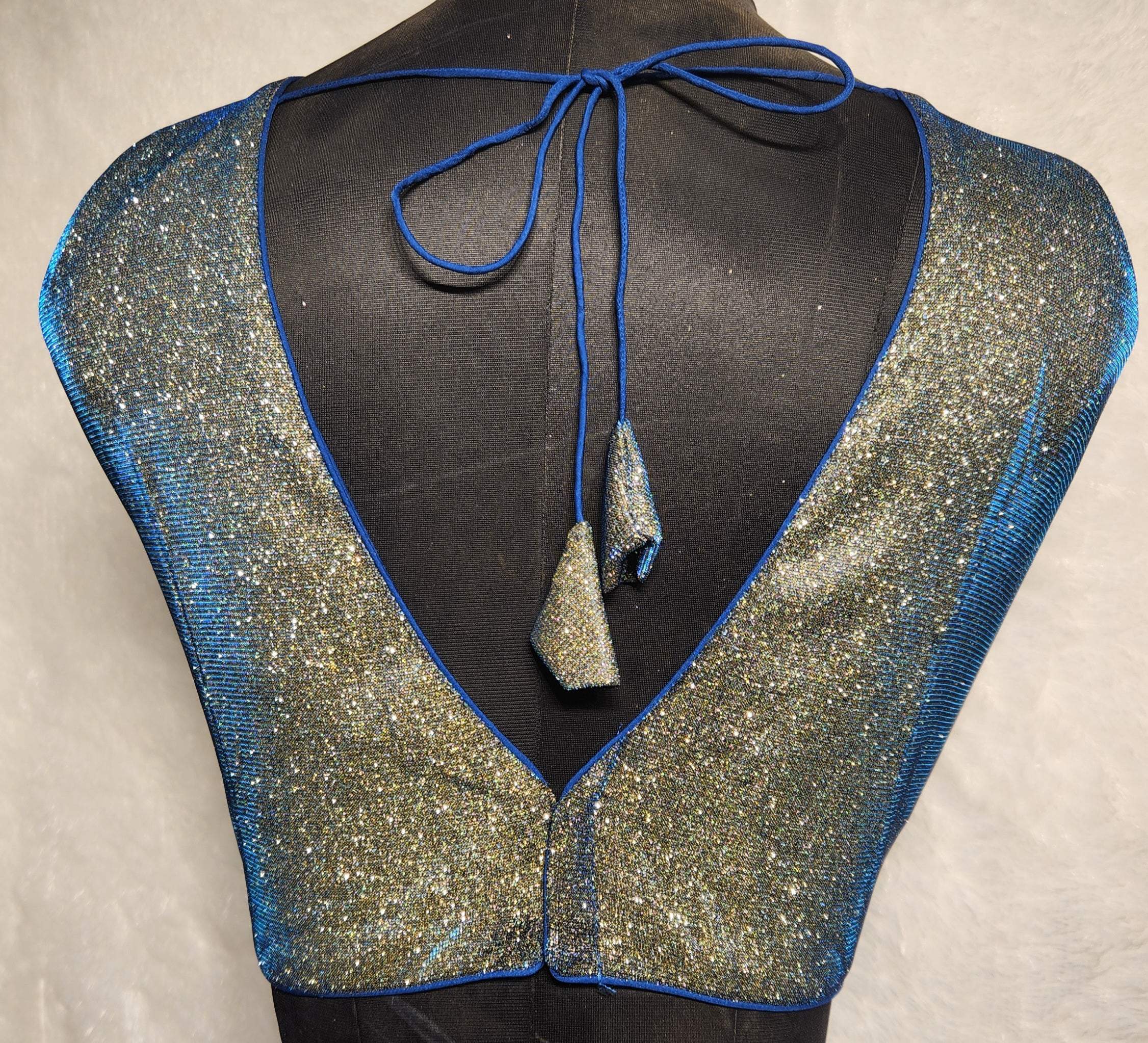 Kia Fashions Blue Golden Dual Tone Glitter Fabric Readymade Blouse - Distacart