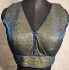 Kia Fashions Blue Golden Dual Tone Glitter Fabric Readymade Blouse - Distacart