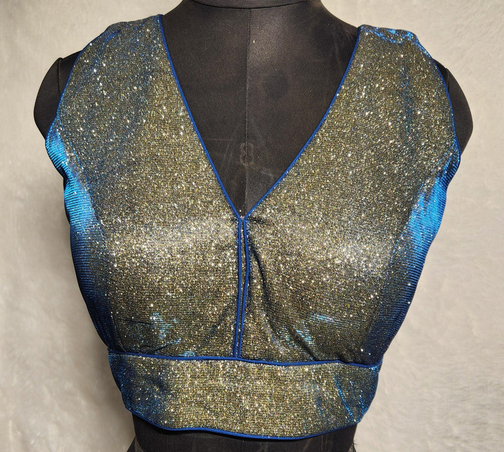 Kia Fashions Blue Golden Dual Tone Glitter Fabric Readymade Blouse - Distacart