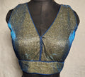 Kia Fashions Blue Golden Dual Tone Glitter Fabric Readymade Blouse - Distacart