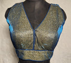 Kia Fashions Blue Golden Dual Tone Glitter Fabric Readymade Blouse - Distacart