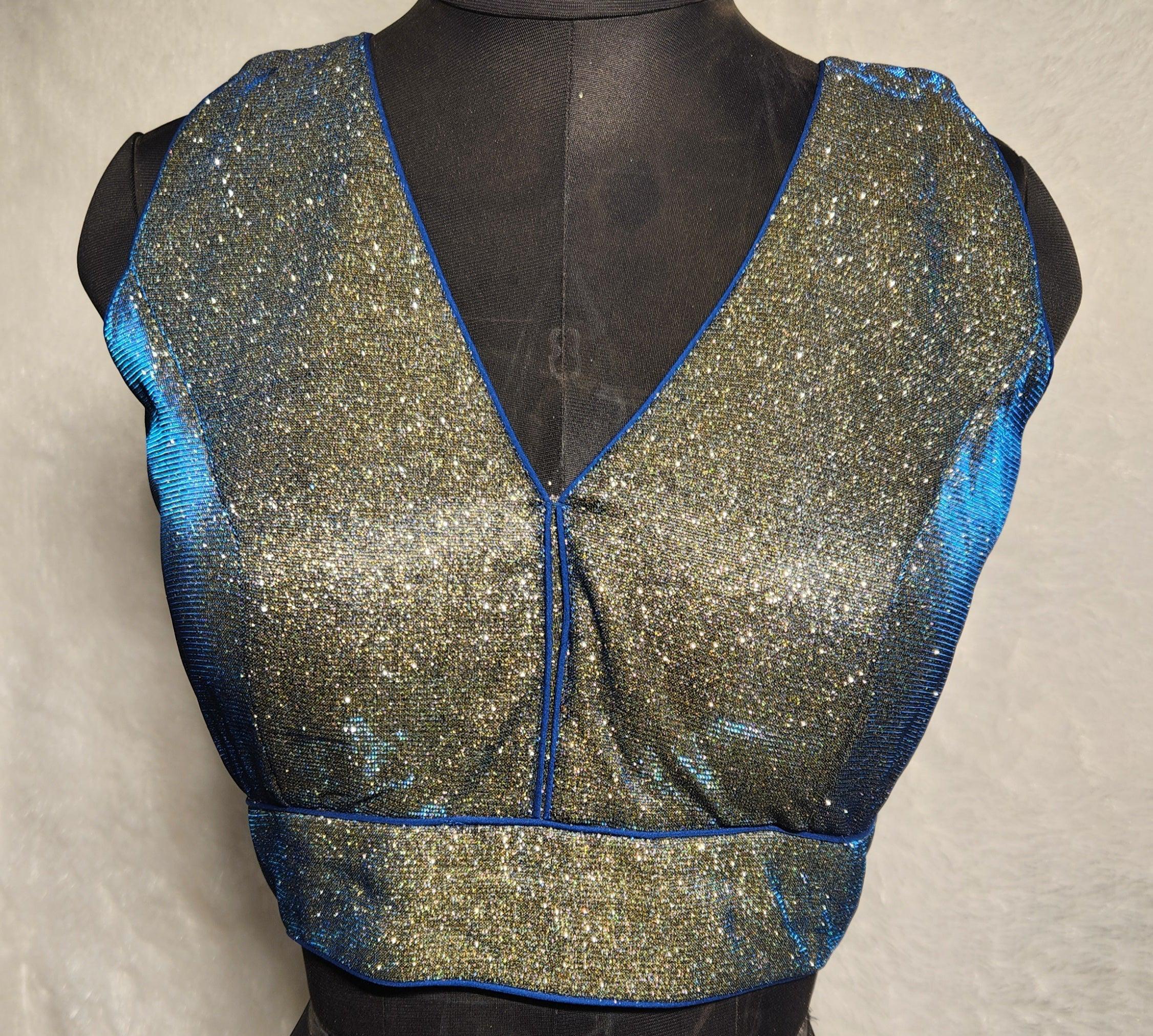 Kia Fashions Blue Golden Dual Tone Glitter Fabric Readymade Blouse - Distacart
