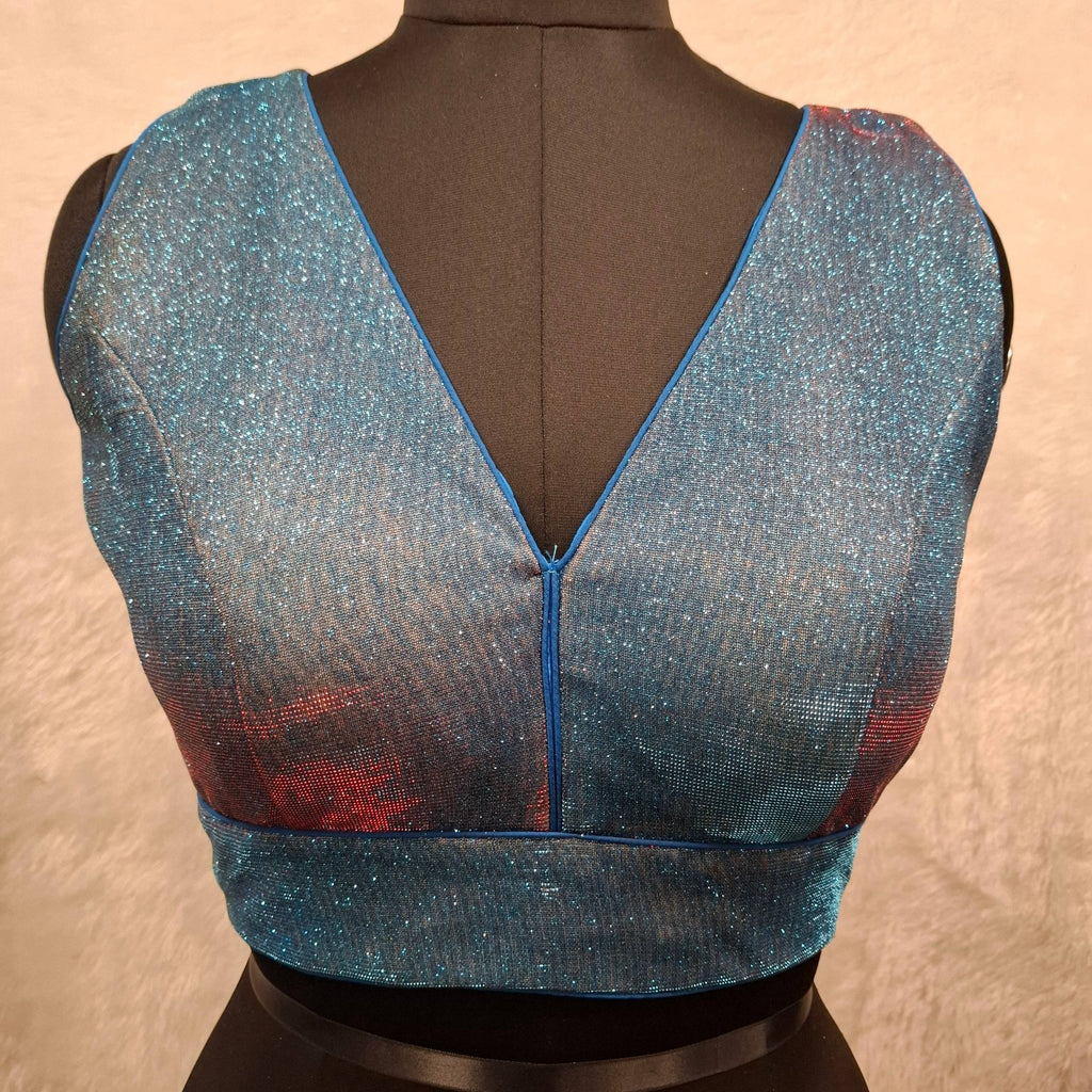 Kia Fashions Blue Red Dual Tone Glitter Fabric Readymade Blouse - Distacart
