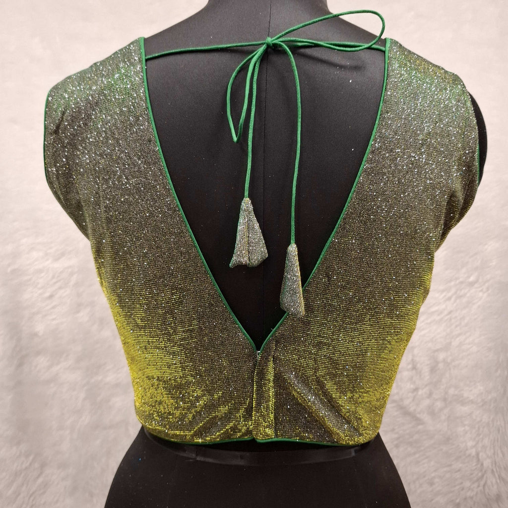 Kia Fashions Green Golden Dual Tone Glitter Fabric Readymade Blouse - Distacart