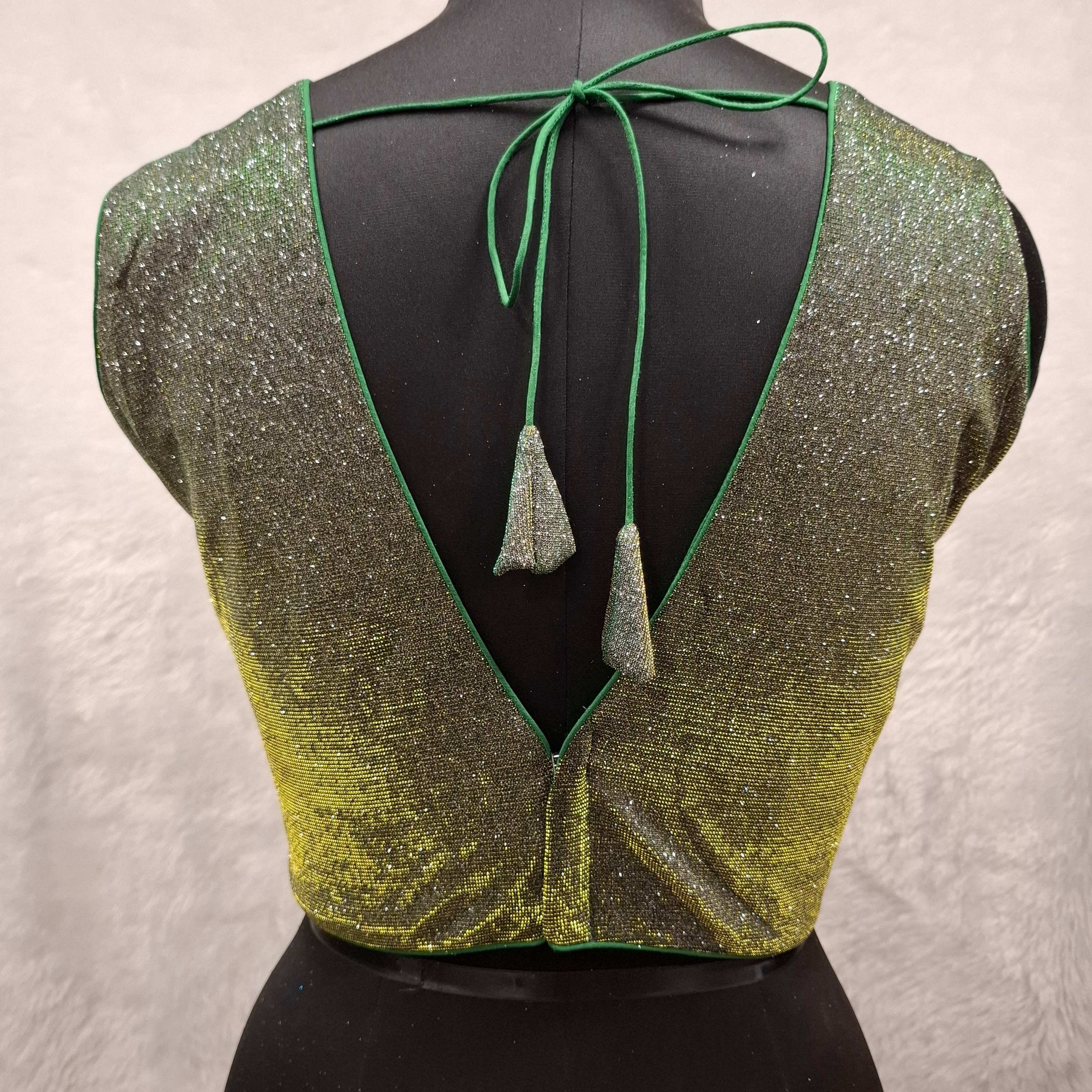 Kia Fashions Green Golden Dual Tone Glitter Fabric Readymade Blouse - Distacart