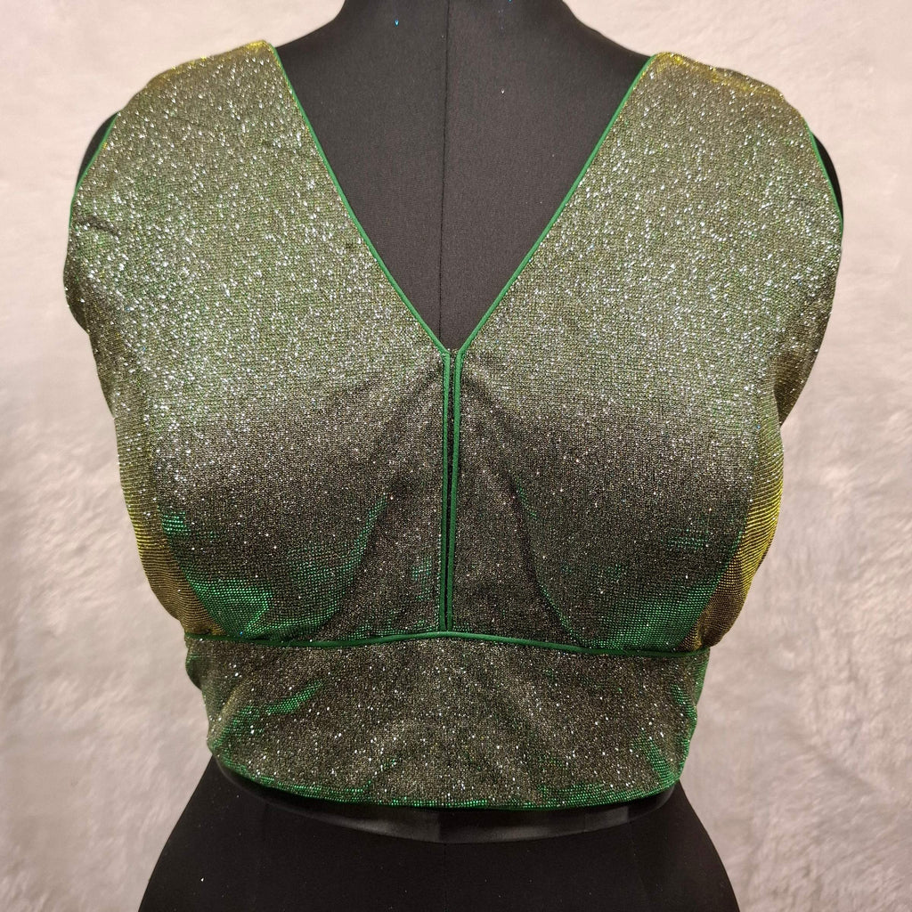 Kia Fashions Green Golden Dual Tone Glitter Fabric Readymade Blouse - Distacart