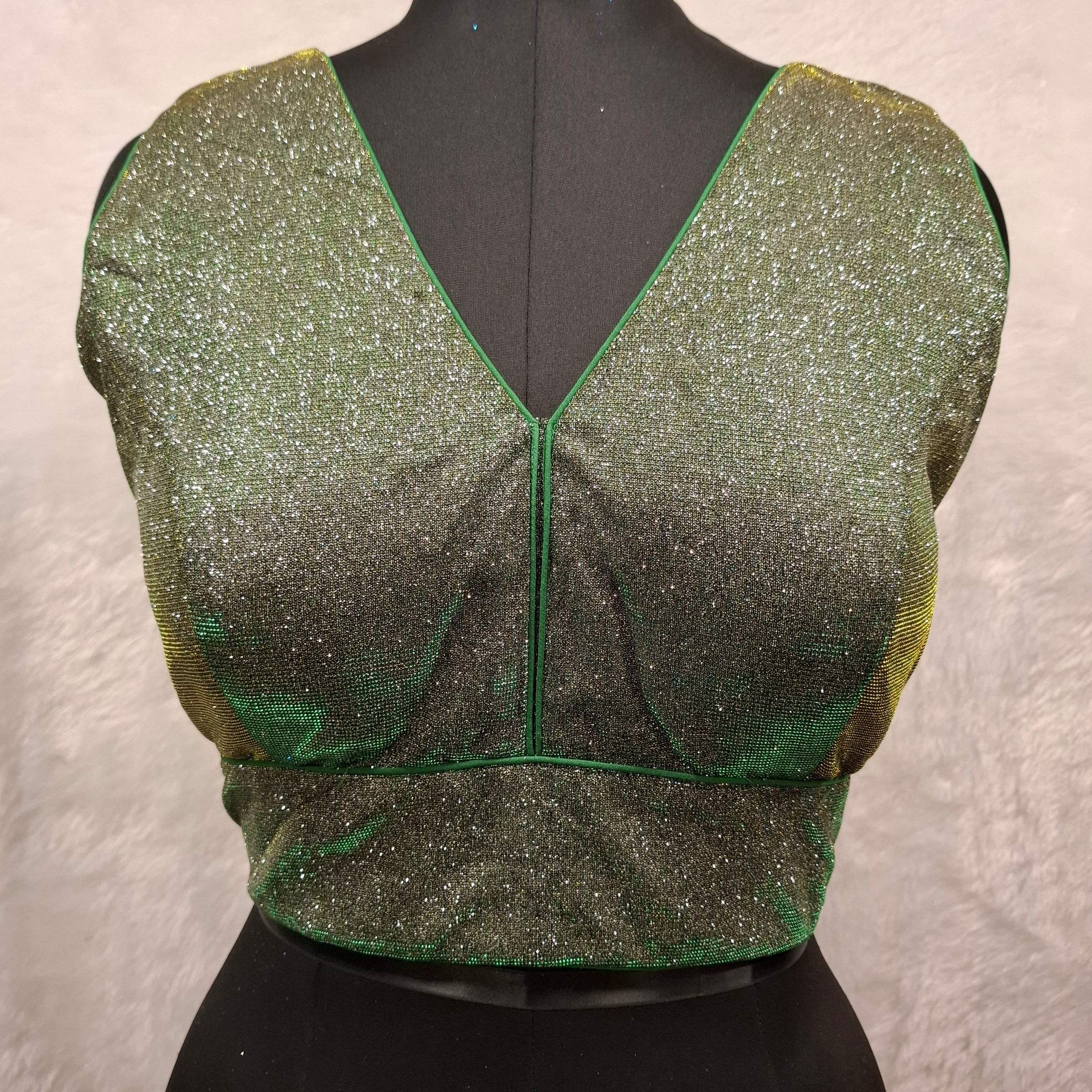 Kia Fashions Green Golden Dual Tone Glitter Fabric Readymade Blouse - Distacart