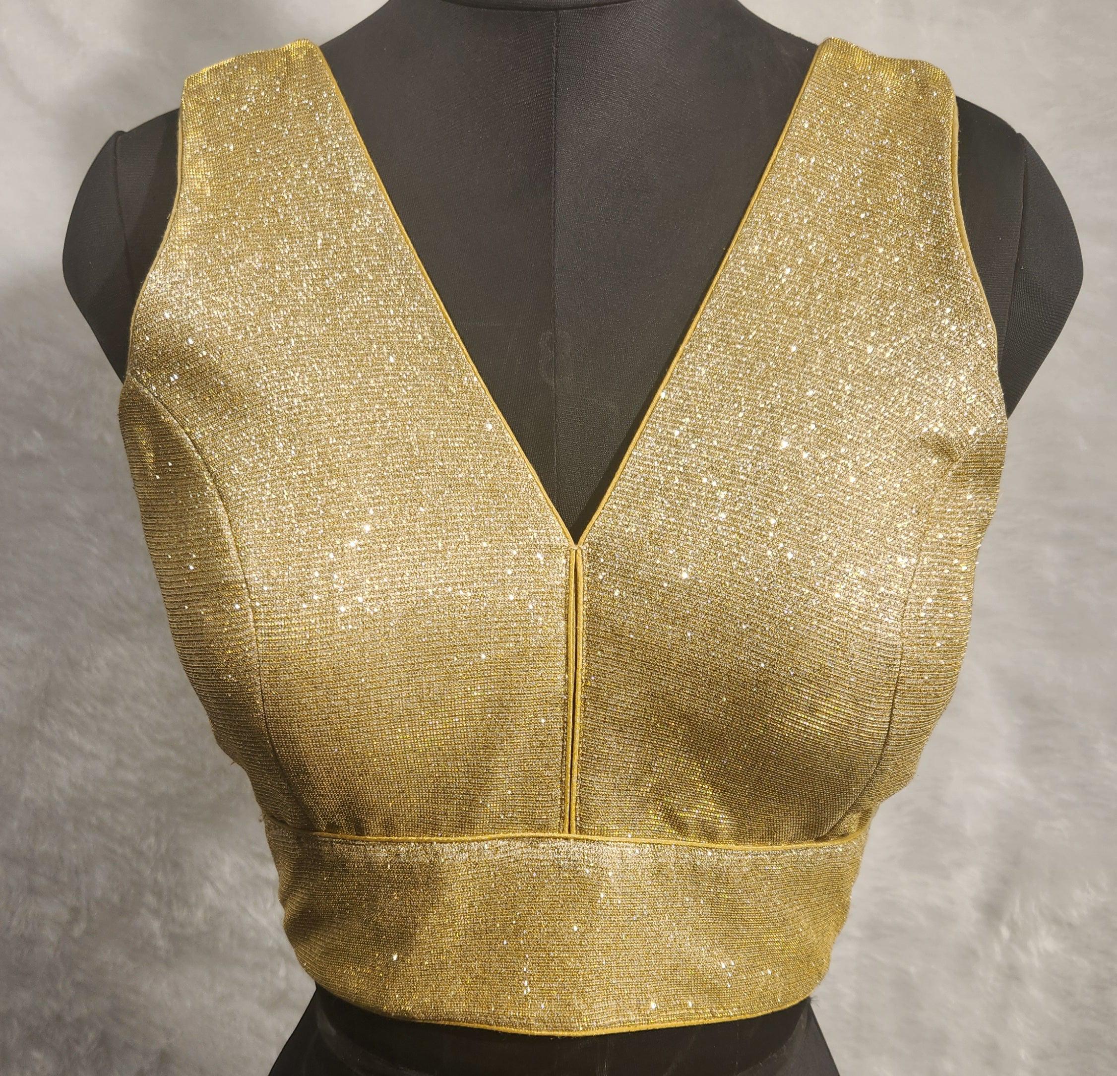 Kia Fashions Gold Lustre Dual Tone Glitter Fabric Readymade Blouse - Distacart