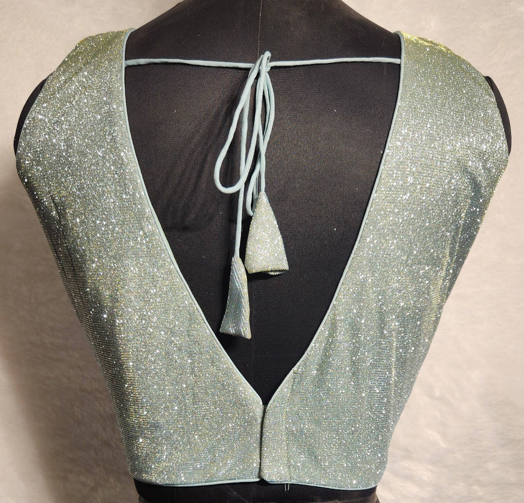 Kia Fashions Misty Ocean Shimmer Dual Tone Glitter Fabric Readymade Blouse - Distacart