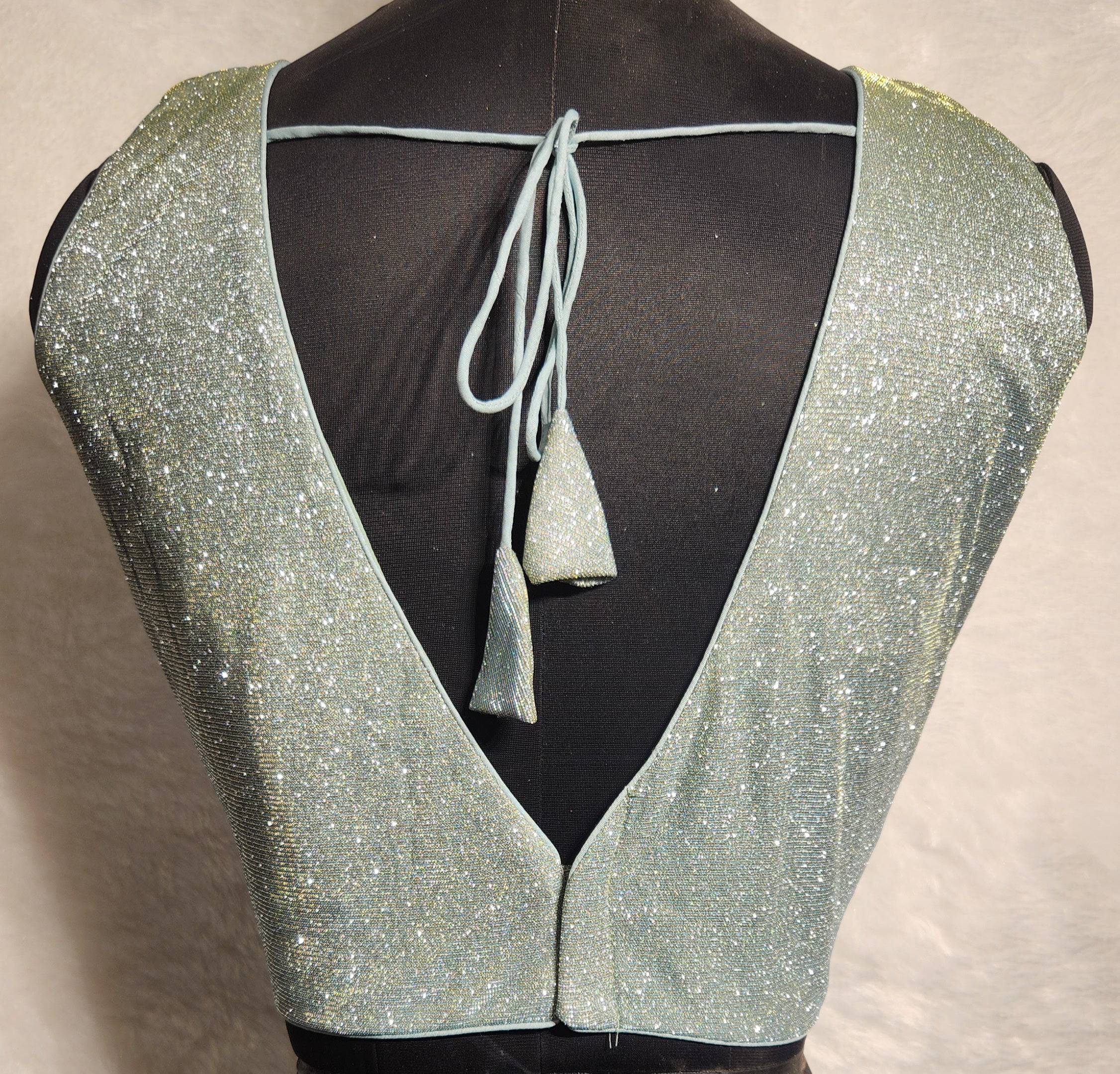 Kia Fashions Misty Ocean Shimmer Dual Tone Glitter Fabric Readymade Blouse - Distacart