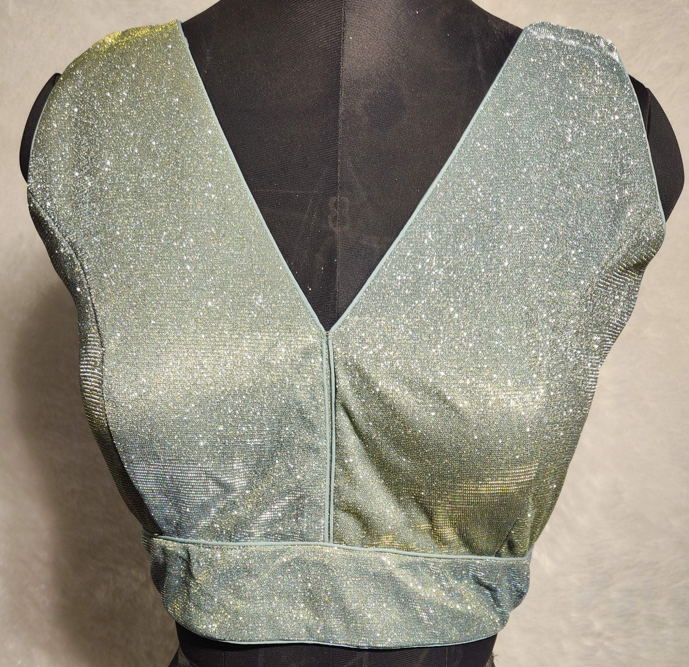 Kia Fashions Misty Ocean Shimmer Dual Tone Glitter Fabric Readymade Blouse - Distacart