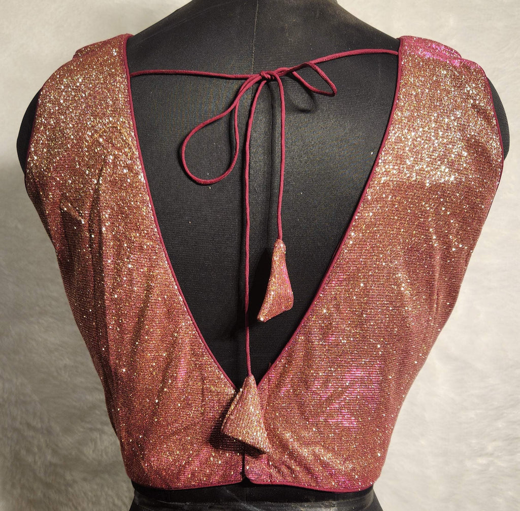 Kia Fashions Maroon Golden Dual Tone Glitter Fabric Readymade Blouse - Distacart