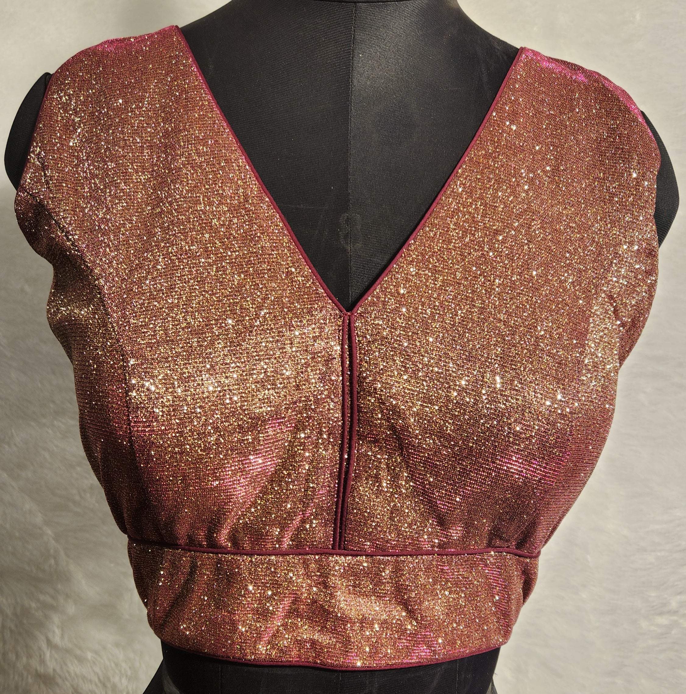 Kia Fashions Maroon Golden Dual Tone Glitter Fabric Readymade Blouse - Distacart