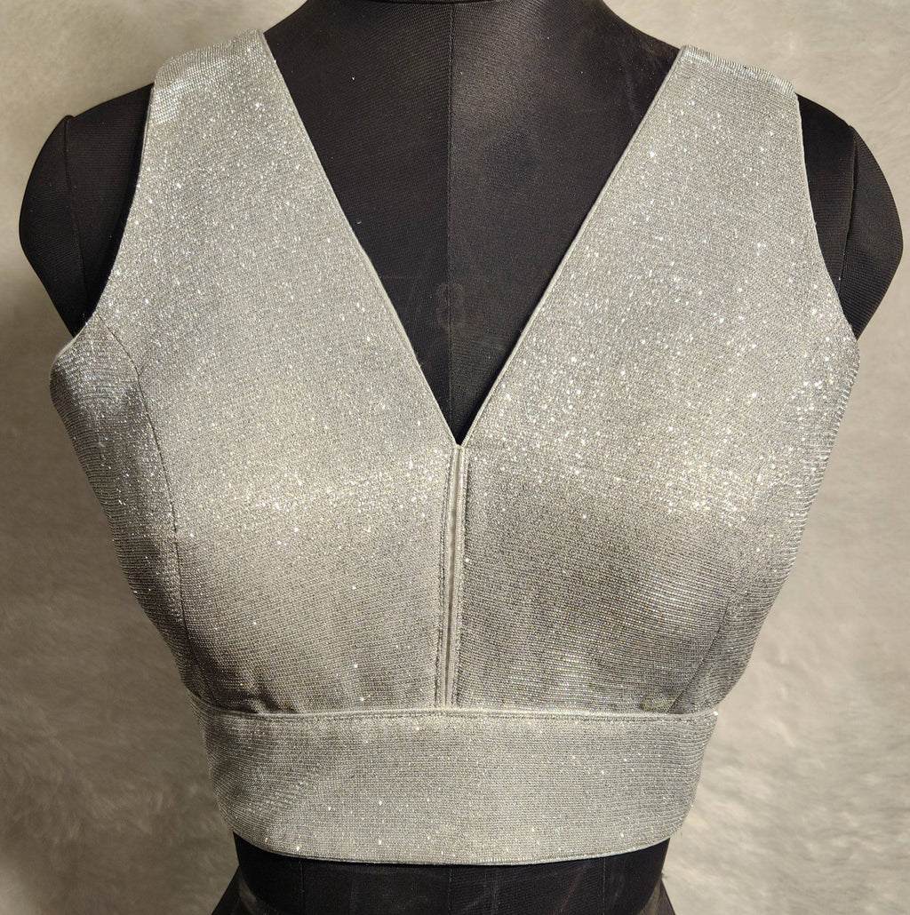 Kia Fashions Silver Shimmer Dual Tone Glitter Fabric Readymade Blouse - Distacart