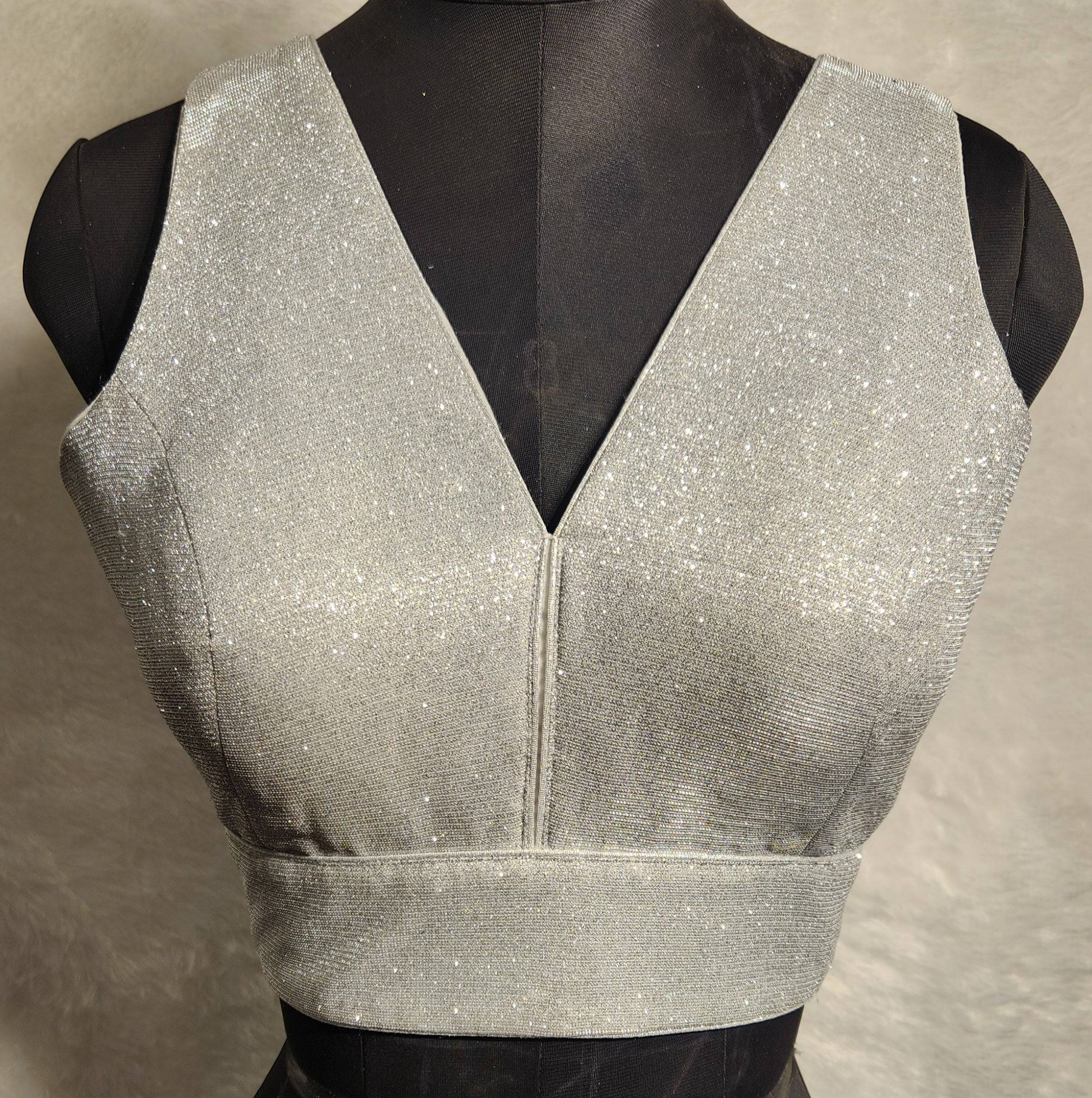 Kia Fashions Silver Shimmer Dual Tone Glitter Fabric Readymade Blouse - Distacart