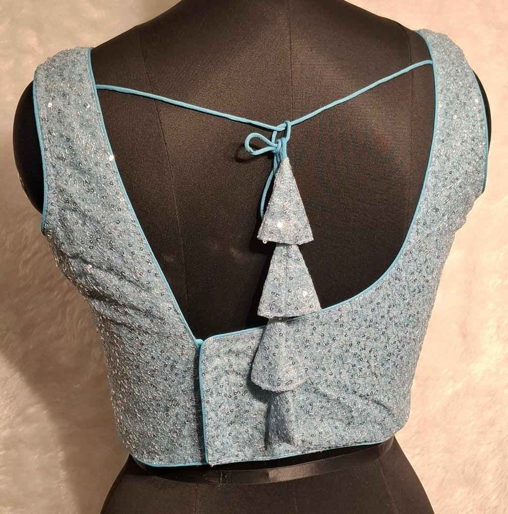 Kia Fashions Powder Blue All Over Silver Sequins Readymade Blouse - Distacart