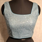 Kia Fashions Powder Blue All Over Silver Sequins Readymade Blouse - Distacart