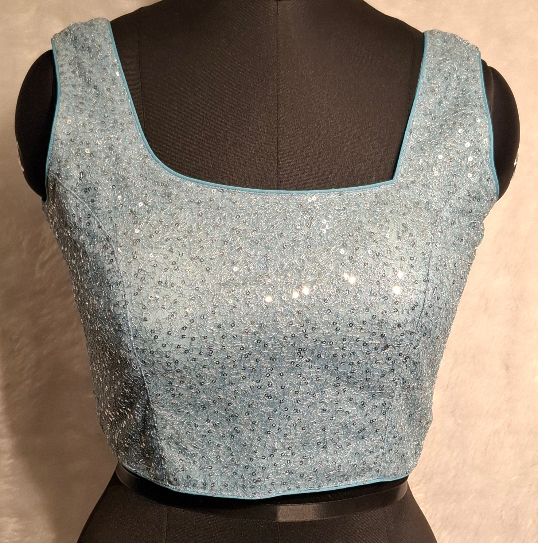 Kia Fashions Powder Blue All Over Silver Sequins Readymade Blouse - Distacart