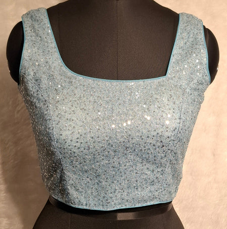 Kia Fashions Powder Blue All Over Silver Sequins Readymade Blouse